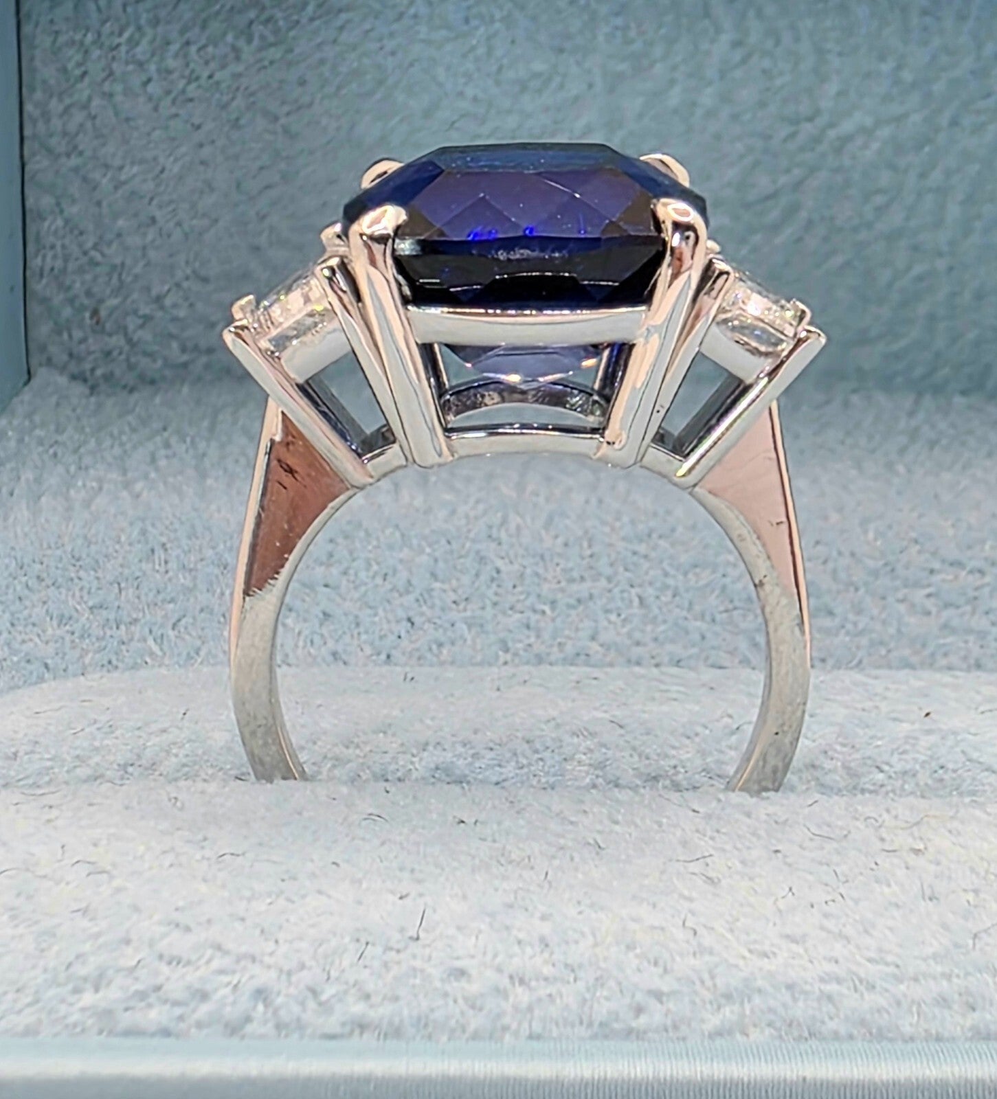 11.79 Ct Cushion Lab Grown Sapphire and Diamond Ring 14k GIA Authenticated