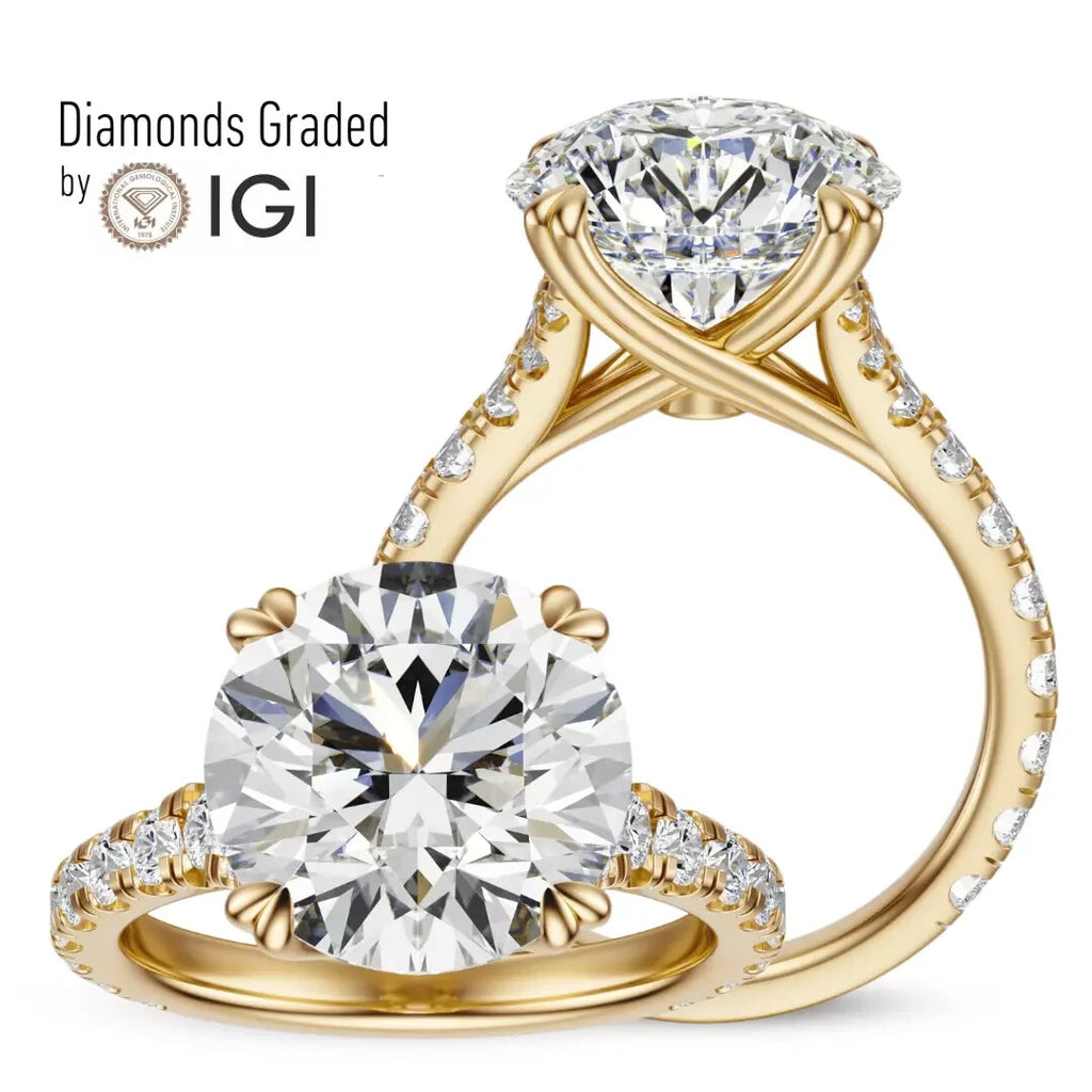 3.40 Ct E VS1 Round Lab Grown Diamond Engagement Ring 14k Yellow IGI Certified
