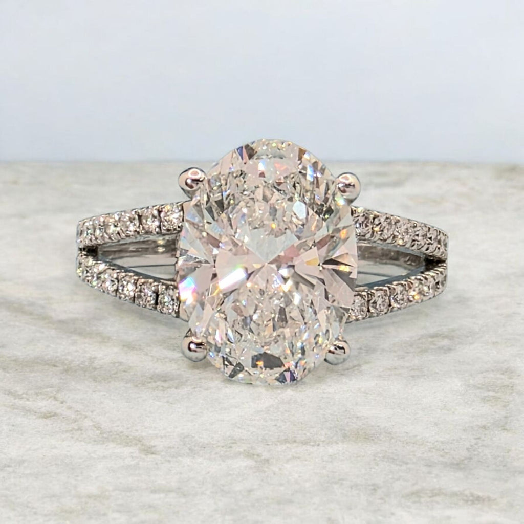 3.62 Carat E VS1 Oval Diamond Engagement Ring IGI Certified Lab Grown 14k White
