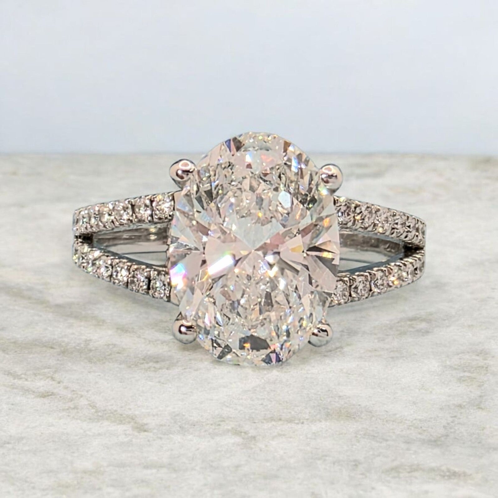 3.62 Carat E VS1 Oval Diamond Engagement Ring IGI Certified Lab Grown 14k White