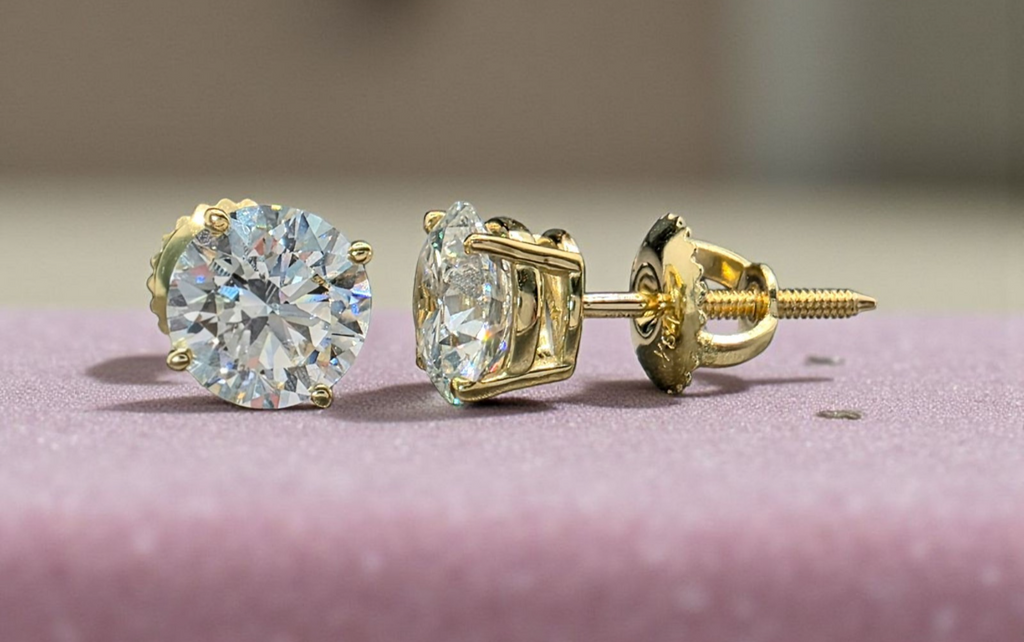 2.00 Ct D VVS2 IGI Certified Round Lab Grown Diamond Studs 14k Yellow Screw Back