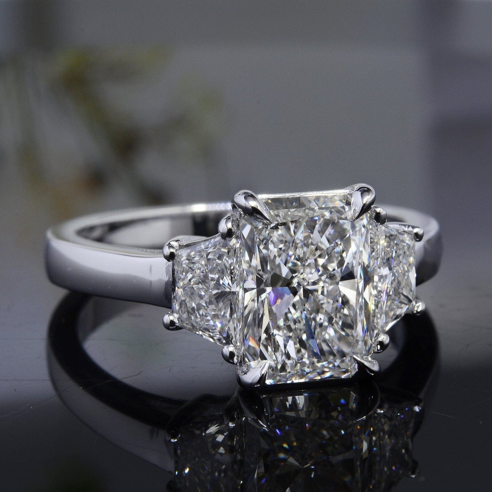 5.80 Carat E VS1 Platinum Radiant Cut Lab Grown Diamond Ring IGI Certified