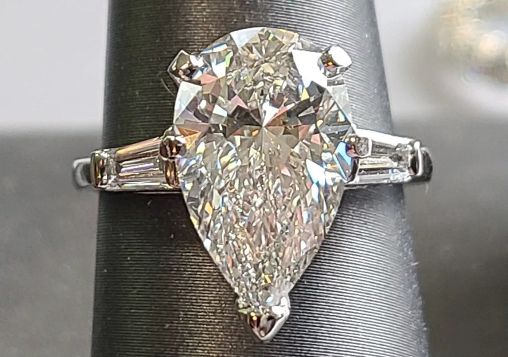 4.35 Ct F VS 2 Pear  Shaped 14k White Gold Lab Grown Diamond Ring IGI Certified