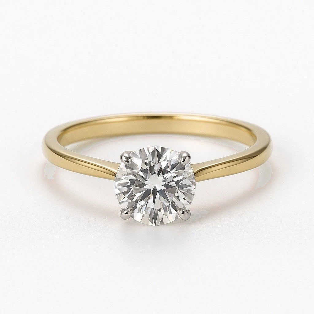 1.00 Carat IGI Certified D VS1 Lab Grown Round Diamond Ring 14k Yellow