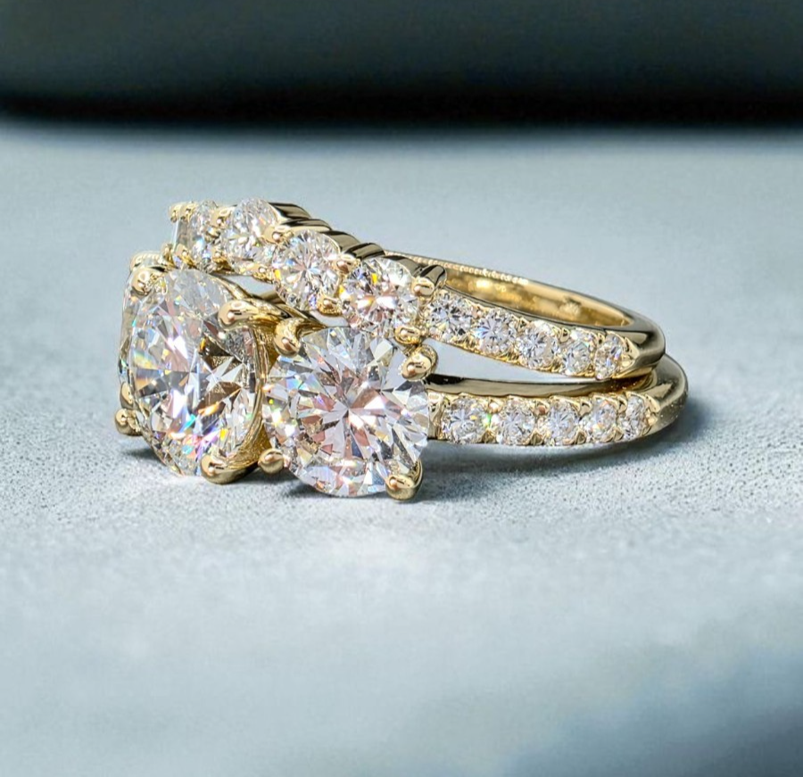 5.00 Ct D VS1 Lab Grown Diamond Ring With Matching Band IGI Certified 14k Yellow