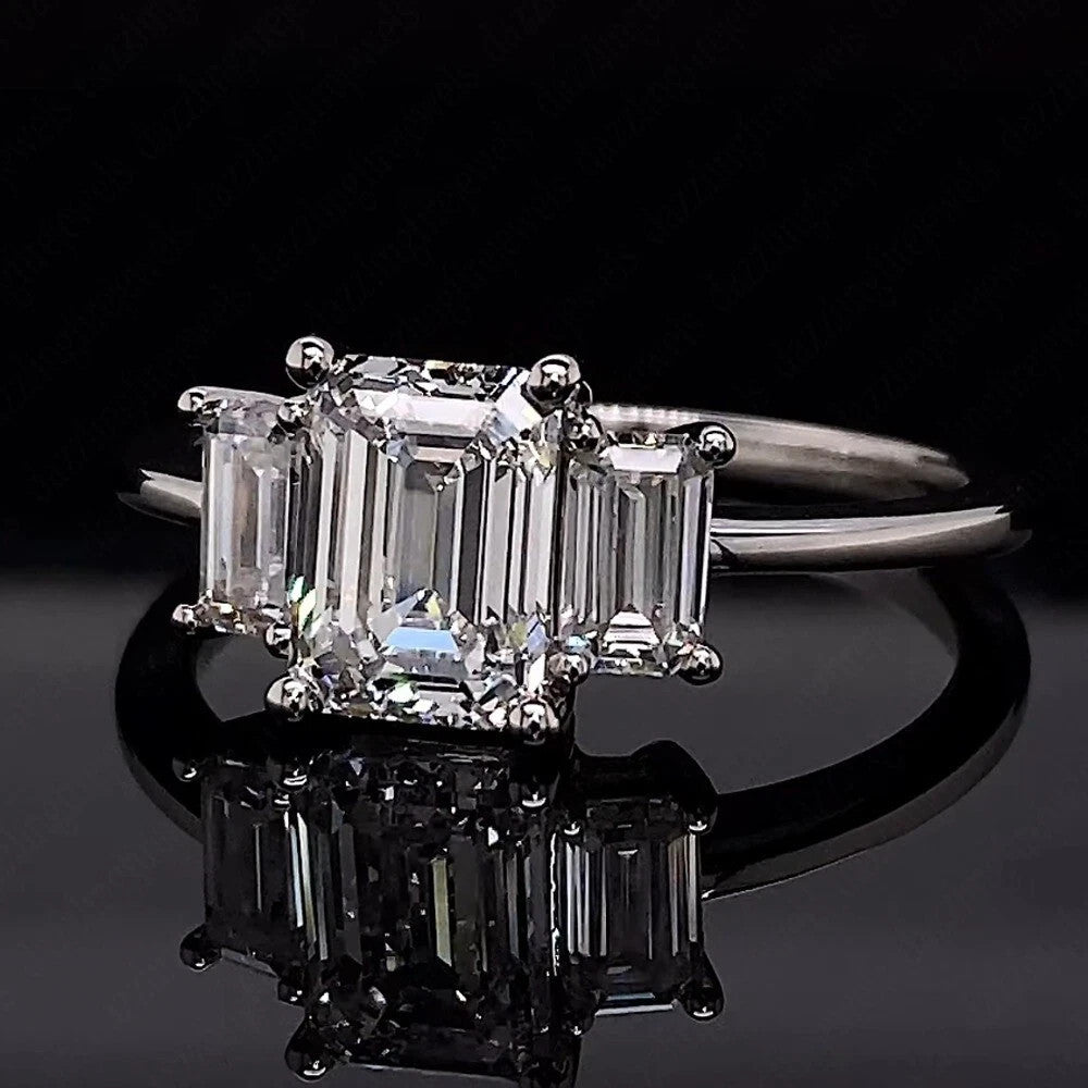 4.00 CT D VS1 Emerald Cut Lab Grown Diamond 3 Stone Ring 14k IGI  Certified