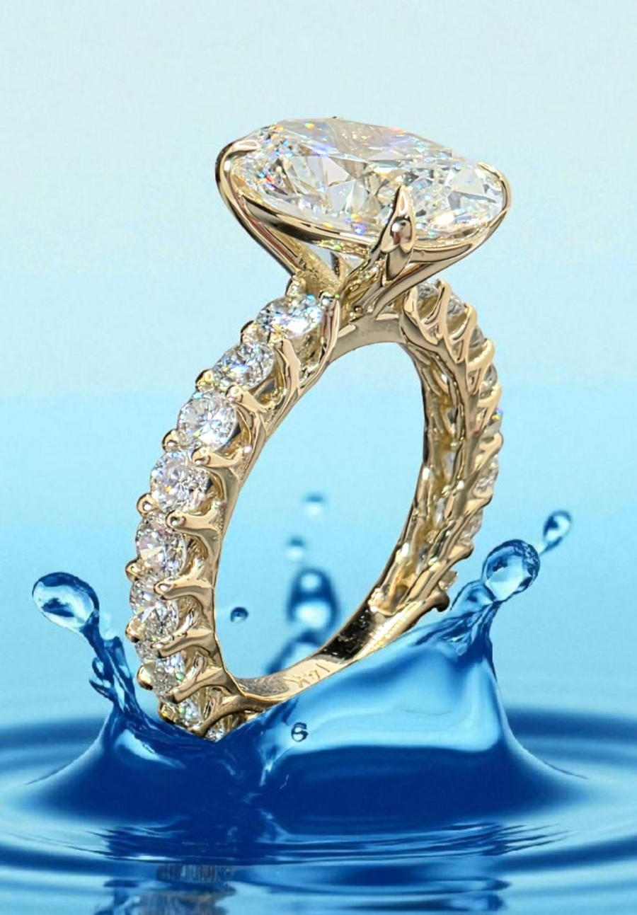 4.16 Ct F VS1 Carat Oval Lab Grown Diamond Ring IGI Certified 14k Yellow Gold