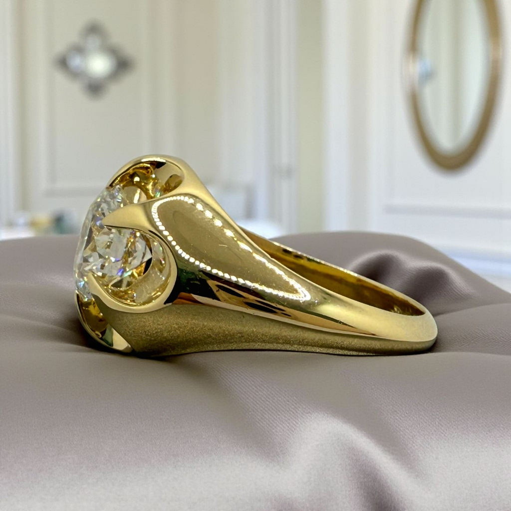 3.00 Ct Lab Grown Diamond D VS1 Men's Ring Round 14K Yellow Gold IGI Certified