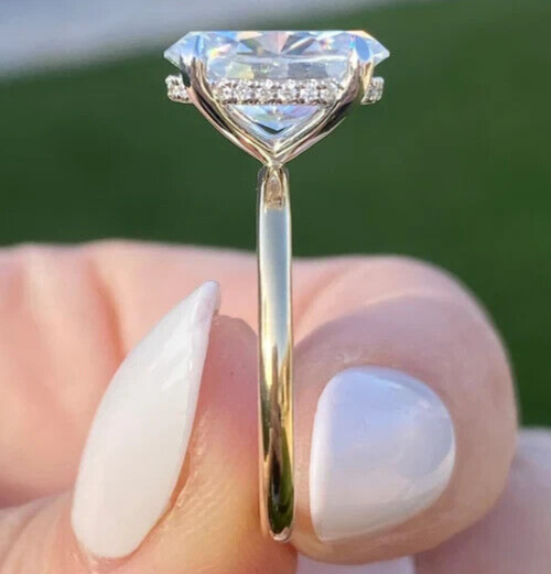 4.12 Carat D VS1 Hidden Halo Oval Lab Grown Diamond Ring 14k IGI Certified