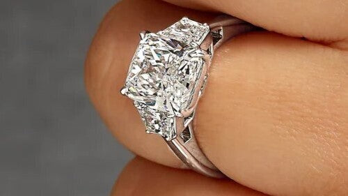3.60 Carat Cushion E VS1 Diamond 3 Stone Ring IGI Certified Lab Grown Platinum