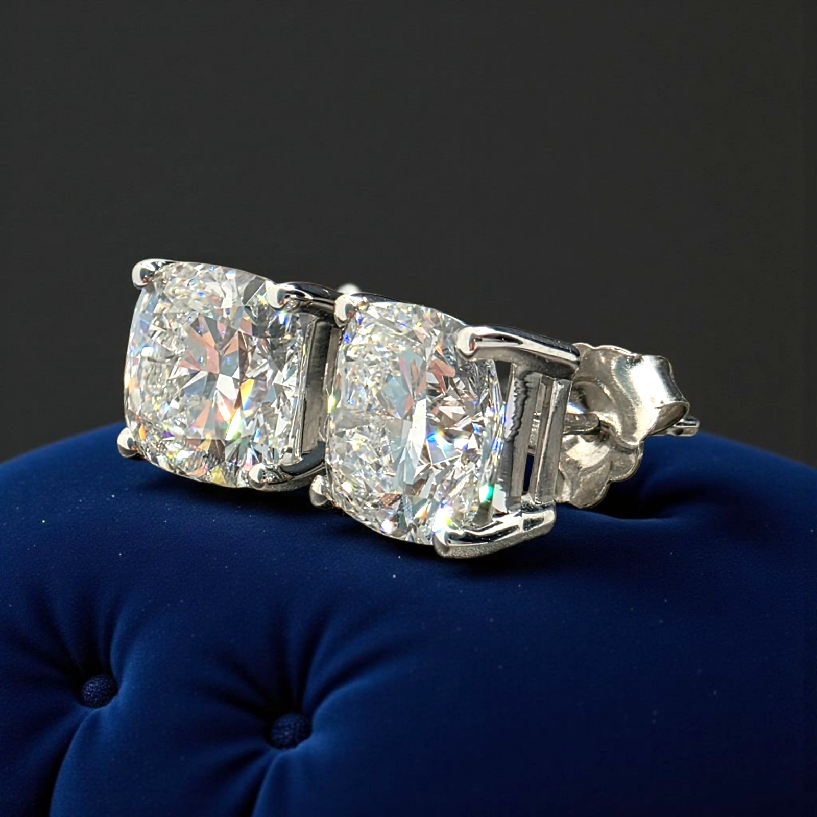 4.00 Cushion E VS1 Lab Grown Diamond Studs IGI Certified 14k White Gold