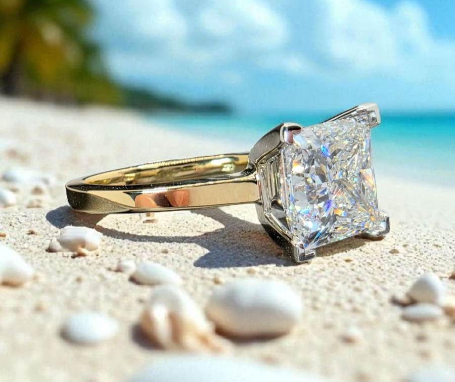 2.00 Carat D VS1 Princess Cut Lab Grown Diamond Engagement Ring 14K Two Tone IGI