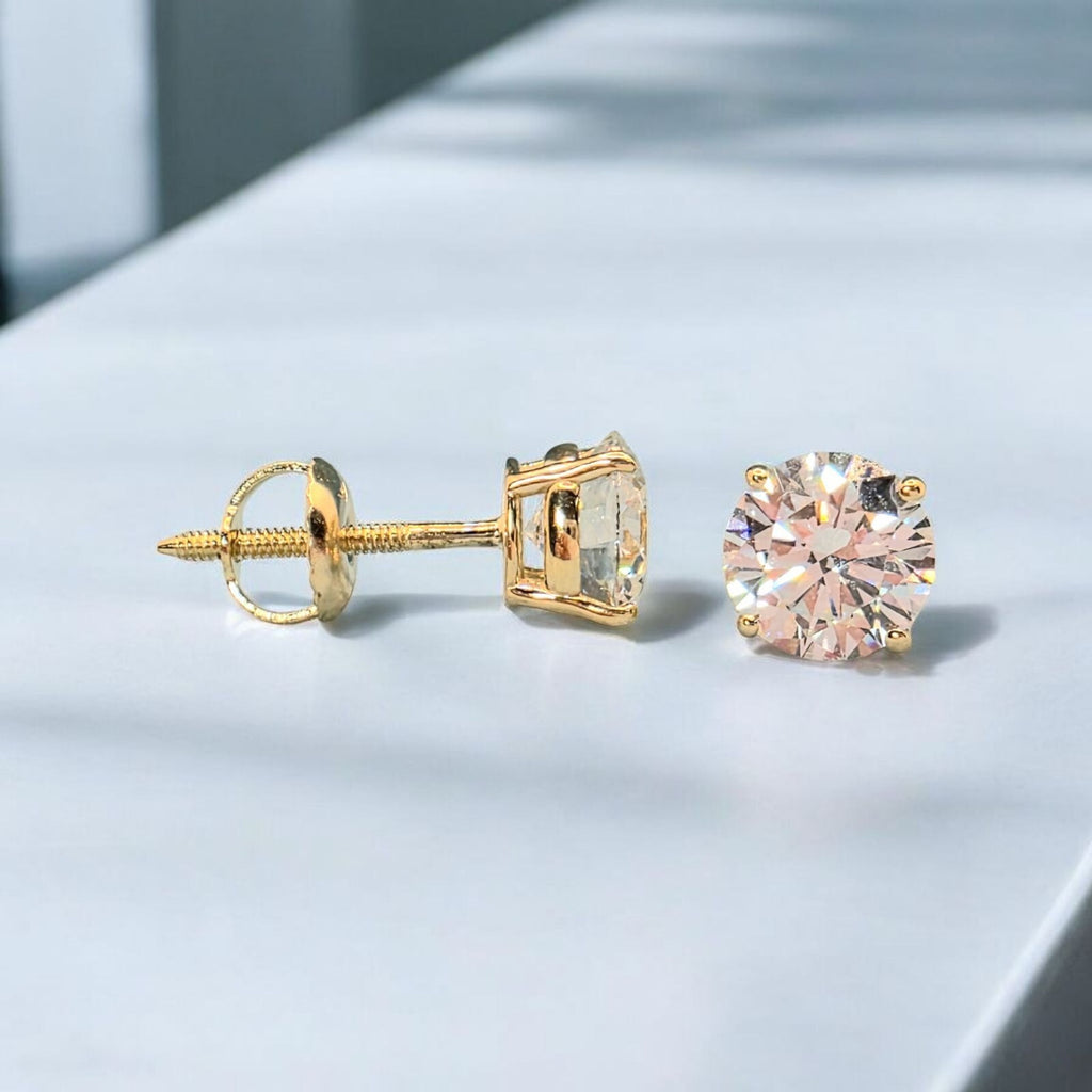 2.00 Carat IGI Certified D VS1 Lab Grown Diamond Stud Earrings 14K Yellow Gold