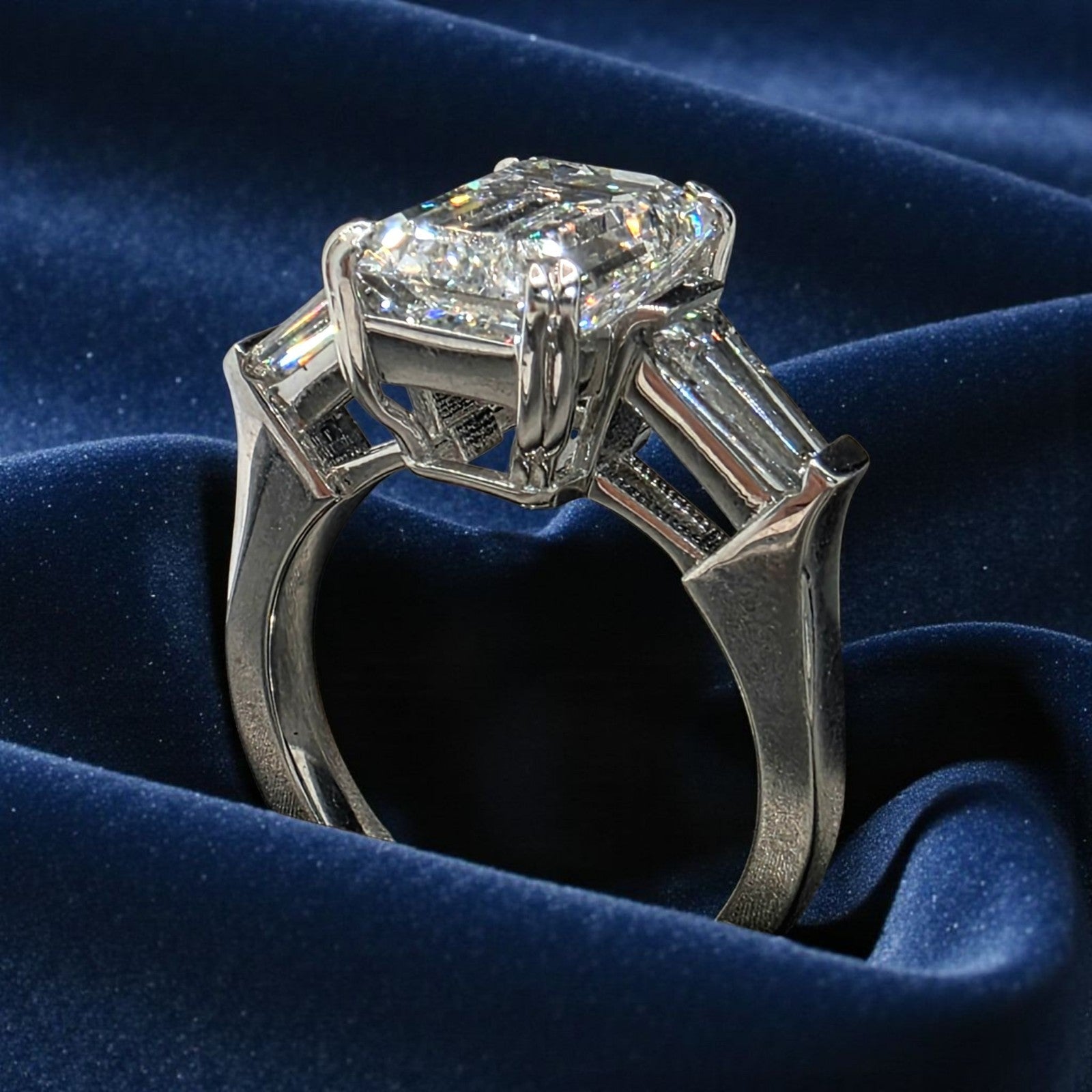 4.50 Ct E VS1 Emerald Cut Lab Grown Diamond Ring IGI Certified 14k White Gold