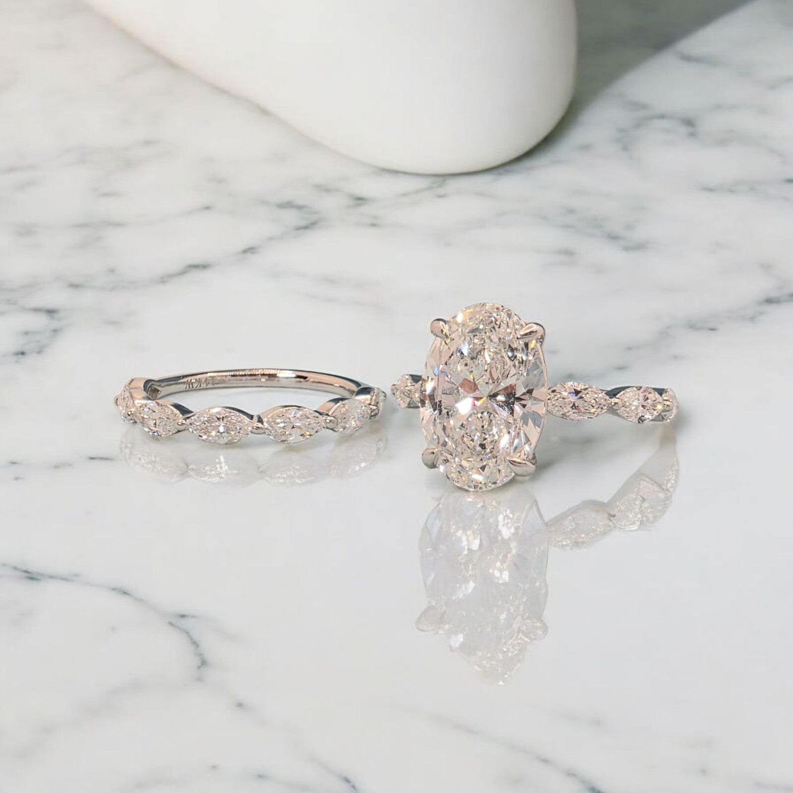 4.75 Ct E VS1 Lab Grown Diamond Engagement Ring IGI Certified 14k White W/ Band