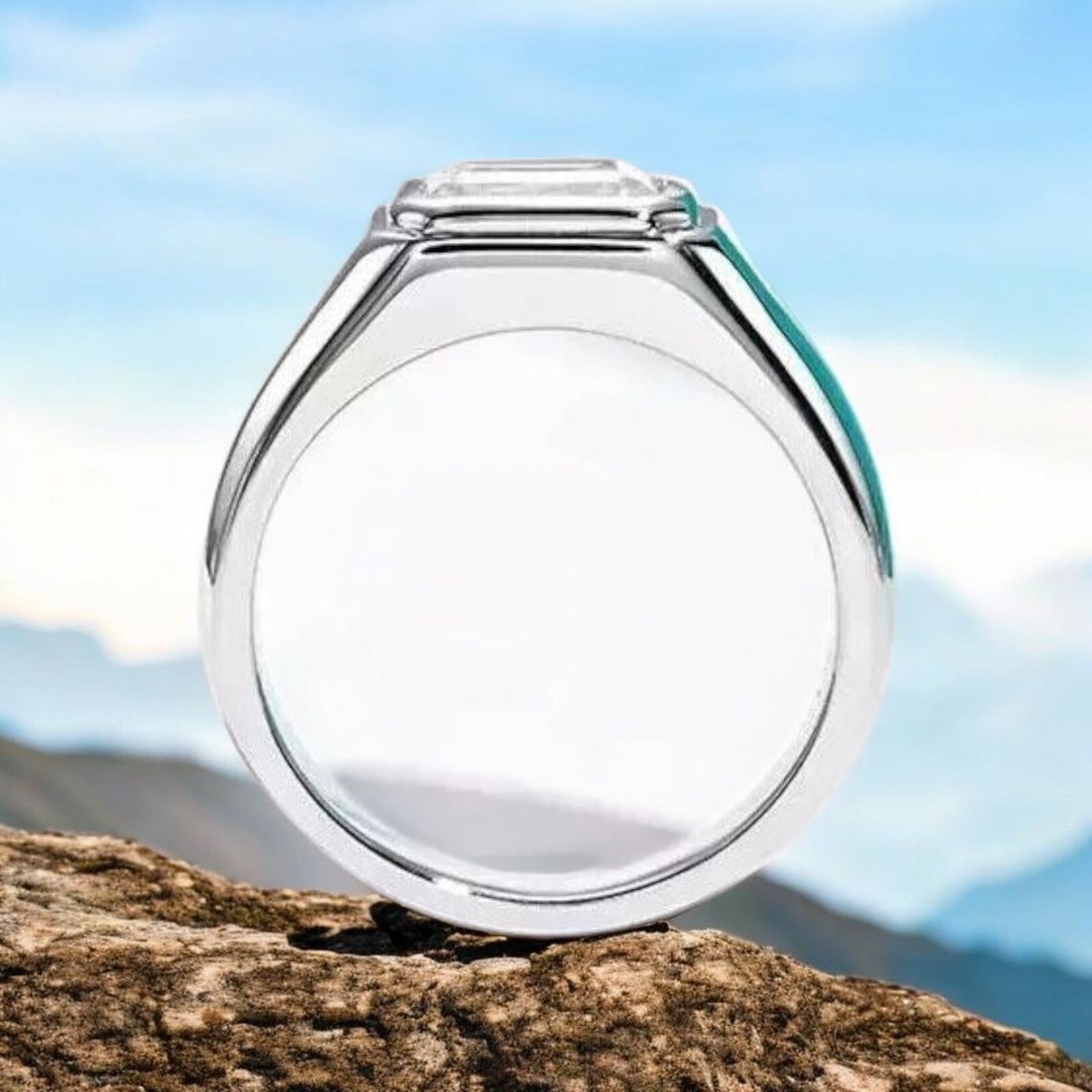 3.00 Ct Lab Grown Emerald Cut Diamond D VS1 Men's Ring 14K White IGI Certified