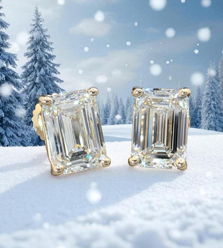 2Ct D VS1 TW Emerald Cut Diamond Studs 14k Gold Lab Grown IGI Certified