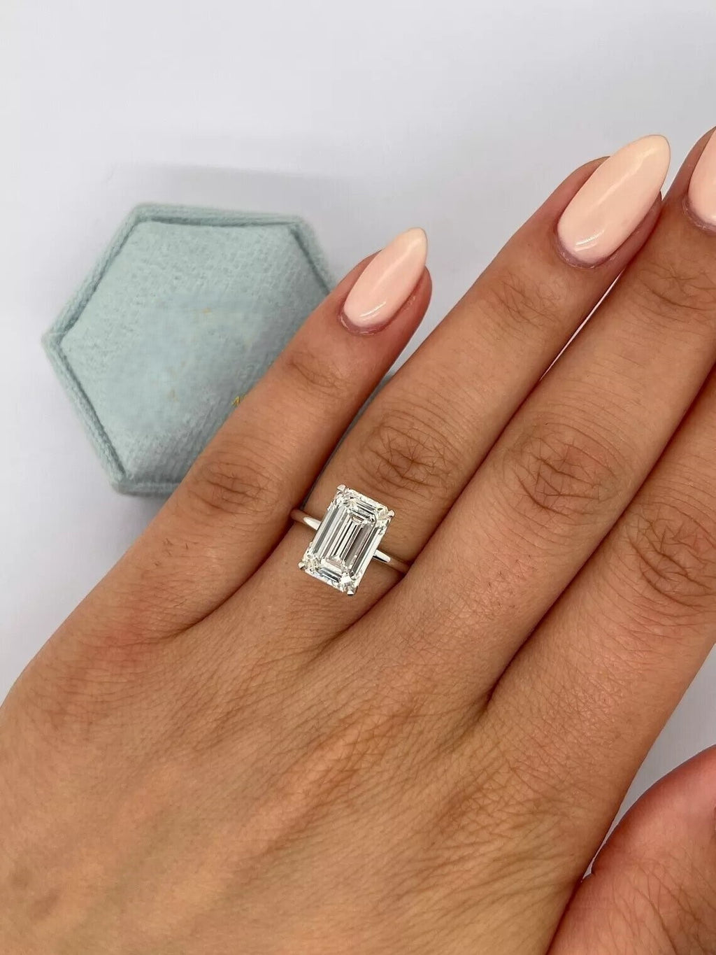 5.00 Carat F VS1 14k Gold Emerald Cut Lab Grown Diamond Ring IGI Certified