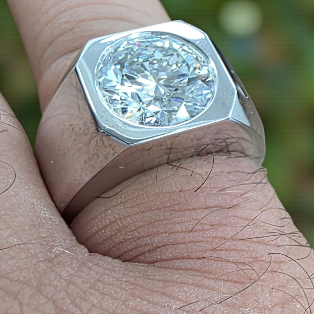 4.00 Ct D VS1 Lab Grown Round Diamond Men's Ring 14k White IGI Certified