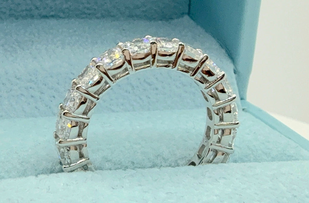 4.20 Ct Cushion Lab Grown Diamond Eternity Band Ring 14k E VS GIA Authenticated