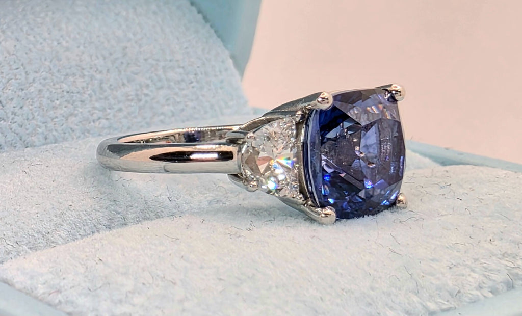 5.60 Ct Cushion Lab Grown Sapphire & Platinum Diamond Ring GIA Authenticated