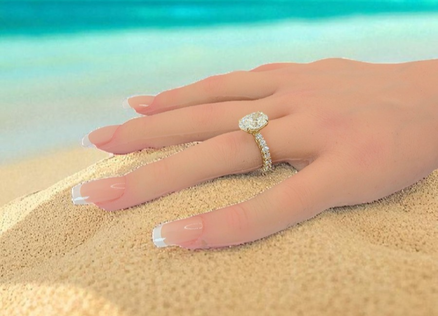 4.16 Ct F VS1 Carat Oval Lab Grown Diamond Ring IGI Certified 14k Yellow Gold