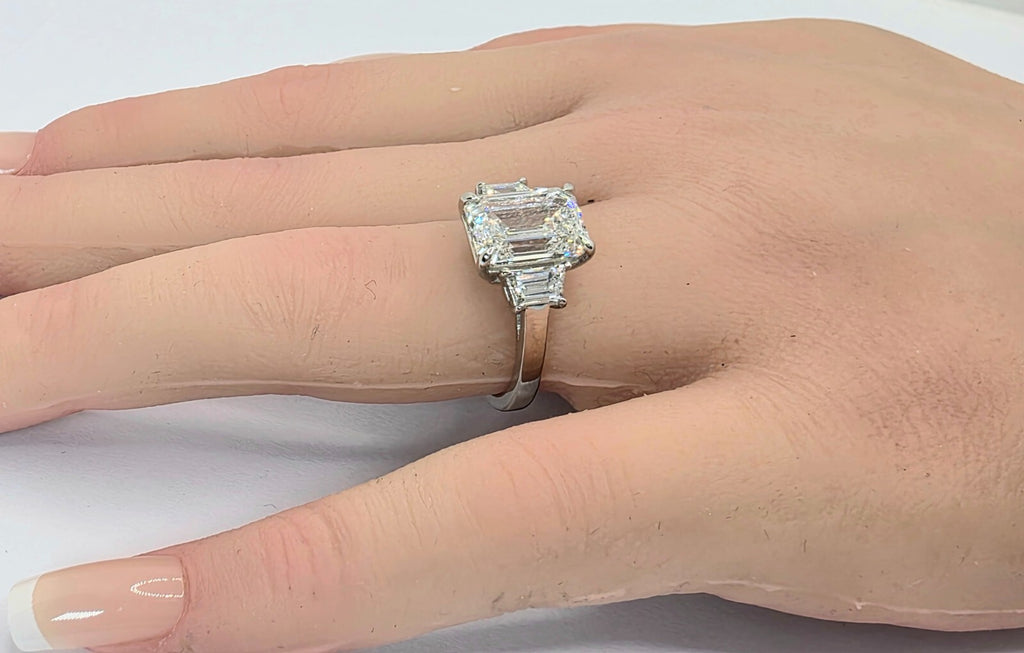 4.60 Carat E VS1 Platinum Emerald Cut Lab Grown Diamond Ring IGI Certified