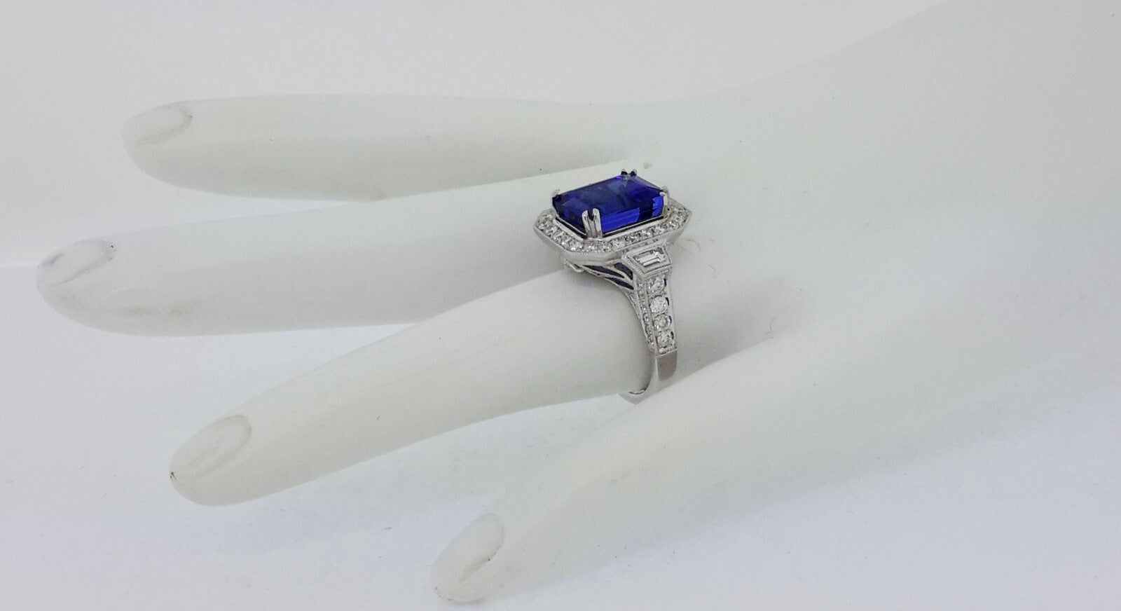 6.95 Carat Tanzanite and Diamond Ring Set in 14k White Gold