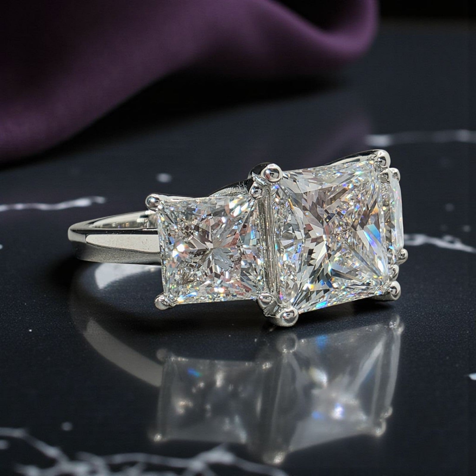 4 CT D VVS2 Lab Grown Princess Platinum Diamond Engagement Ring IGI Certified