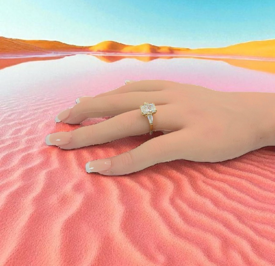 5.70 Ct E VS1 Radiant Lab Grown Diamond Ring IGI Certified 14k Yellow Gold