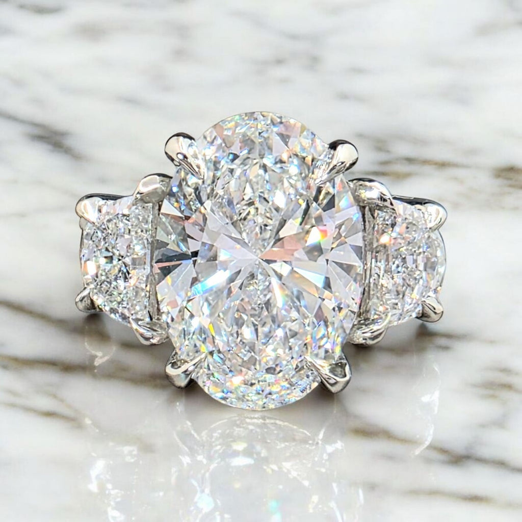 5.80 Ct F VS1 Platinum Oval Diamond Lab Grown Diamond 3 Stone Ring IGI Certified