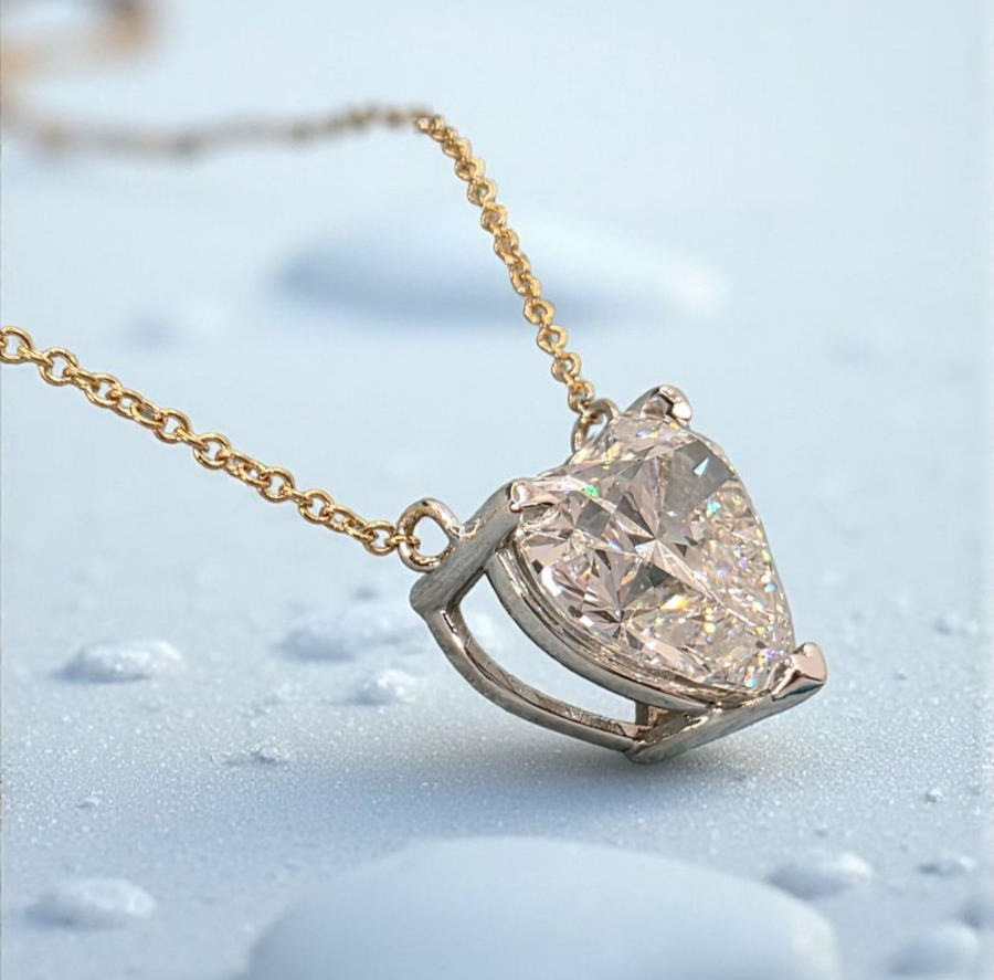 3.00 Ct D VS1 Heart Shape Lab Grown Diamond Pendant 14k Gold With Chain Two Tone