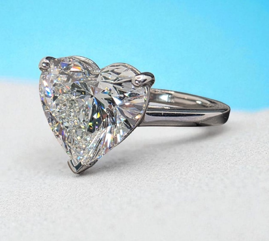 5.00 Ct E VS1 Heart Shaped Diamond Engagement 14k Ring Lab Grown IGI Certified