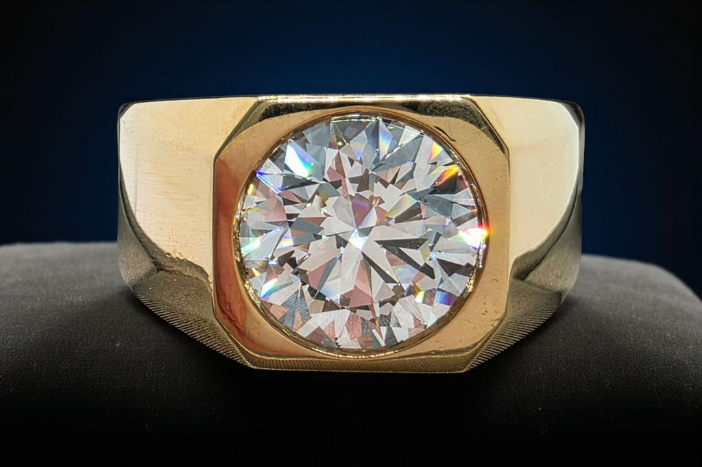 4.00 Ct D VS1 Lab Grown Round Diamond Men's Ring 14k Yellow Gold IGI Certified