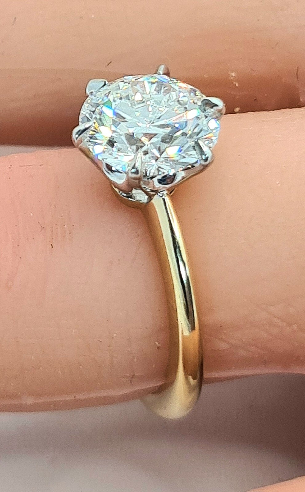 4.00 Ct E VVS2 Round 4mm Band 14k Two Tone Lab Grown Diamond Ring IGI Certified