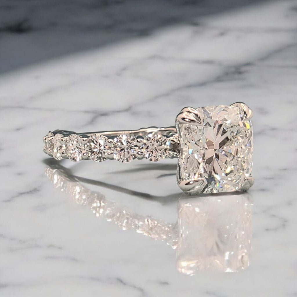 4.60 Ct D VS1 Cushion Diamond Engagement Ring IGI Certified Lab Grown 14k White