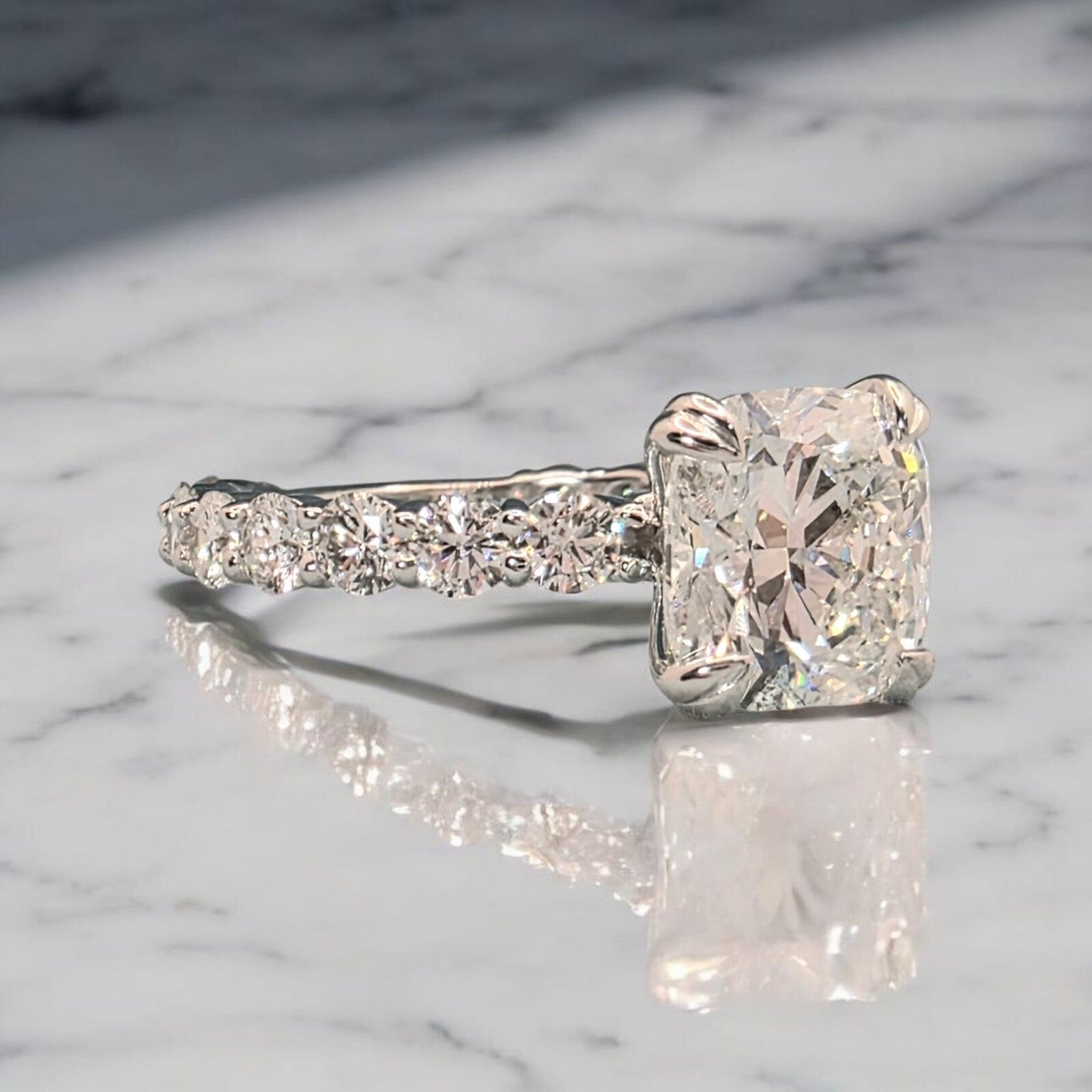 4.60 Ct D VS1 Cushion Diamond Engagement Ring IGI Certified Lab Grown 14k White