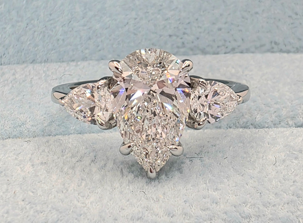 2.70 Ct 3 Stone Diamond Ring Pear Shape IGI Certified Lab Grown 14k White Gold
