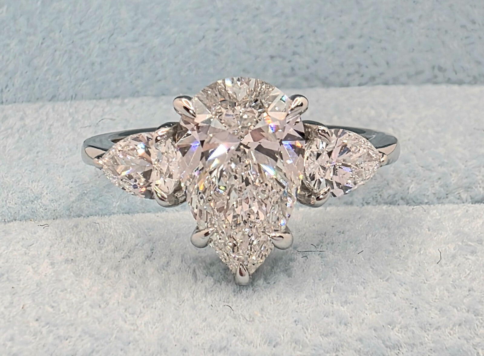 2.70 Ct 3 Stone Diamond Ring Pear Shape IGI Certified Lab Grown 14k White Gold