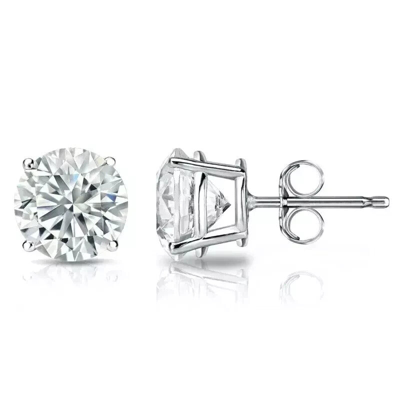 2.00 Ct E VVS2 Round Lab Grown Diamond Studs Push Back Platinum IGI Certified