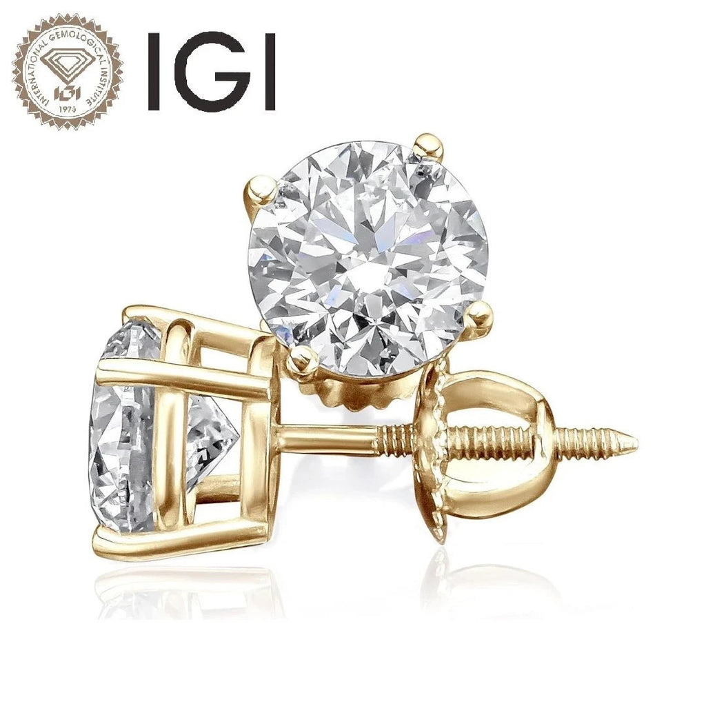 4.00 Ct E VS1 Round Lab Grown Diamond Earrings 14k Yellow Gold IGI Certified
