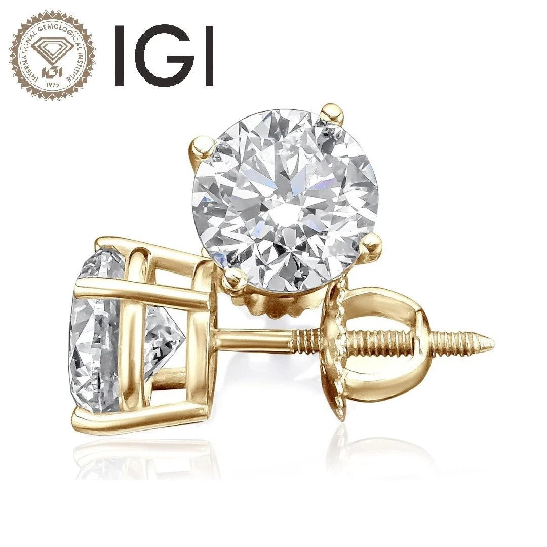 4.00 Ct E VS1 Round Lab Grown Diamond Earrings 14k Yellow Gold IGI Certified