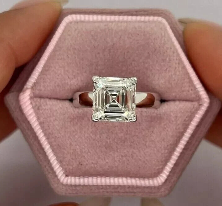 HUGE 5 Carat IGI Certified F VS1 Clarity Asscher Cut Lab Grown Diamond Ring 14k