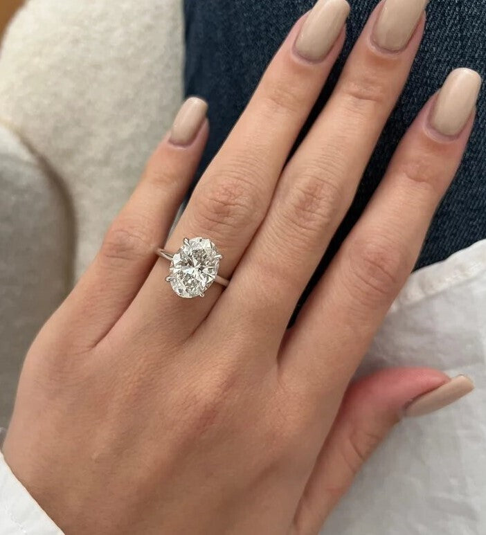 4.01 Ct G VS1 Oval IGI Certified Lab Grown Diamond Ring Set in Platinum