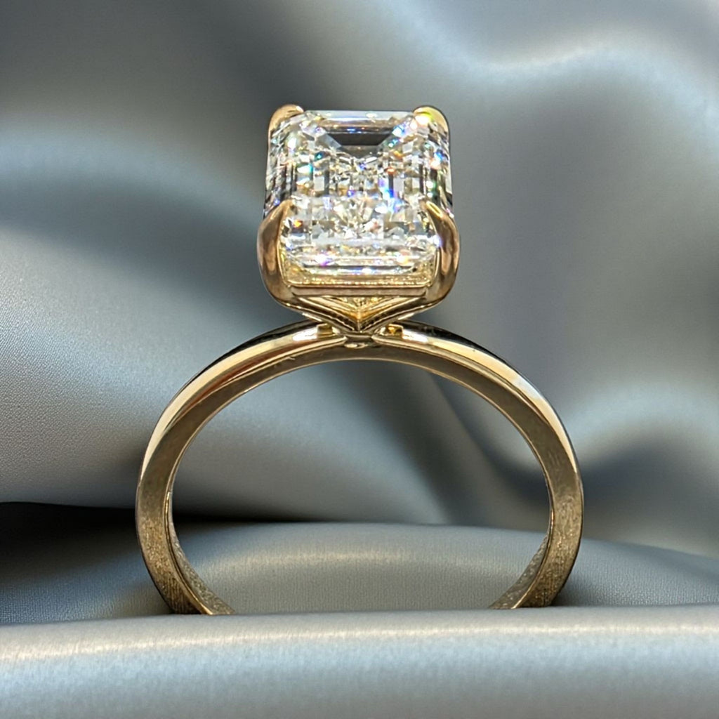 4.00 Ct Emerald Cut D VS1 Diamond Ring Lab Grown IGI Certified Set in 14k Yellow