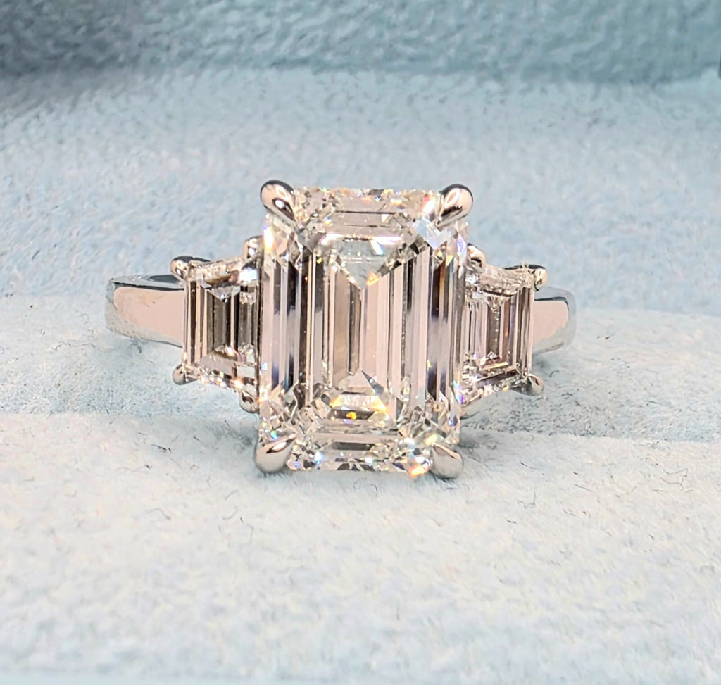 4.60 Carat E VS1 Platinum Emerald Cut Lab Grown Diamond Ring IGI Certified