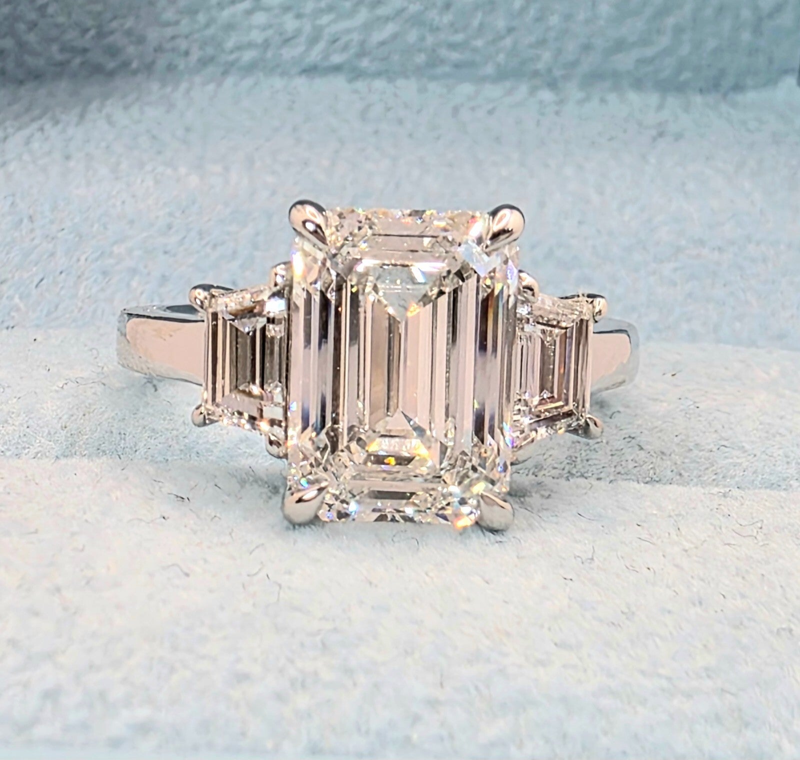 4.60 Carat E VS1 Platinum Emerald Cut Lab Grown Diamond Ring IGI Certified