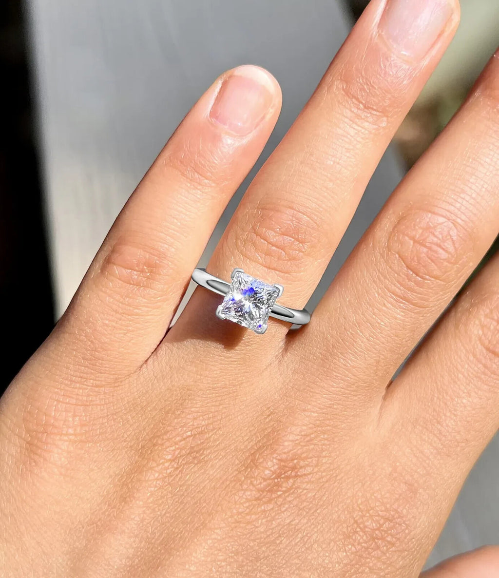 3.00 Ct D VS1 Princess Cut Diamond Engagement Ring 14k White Lab Grown IGI Cert