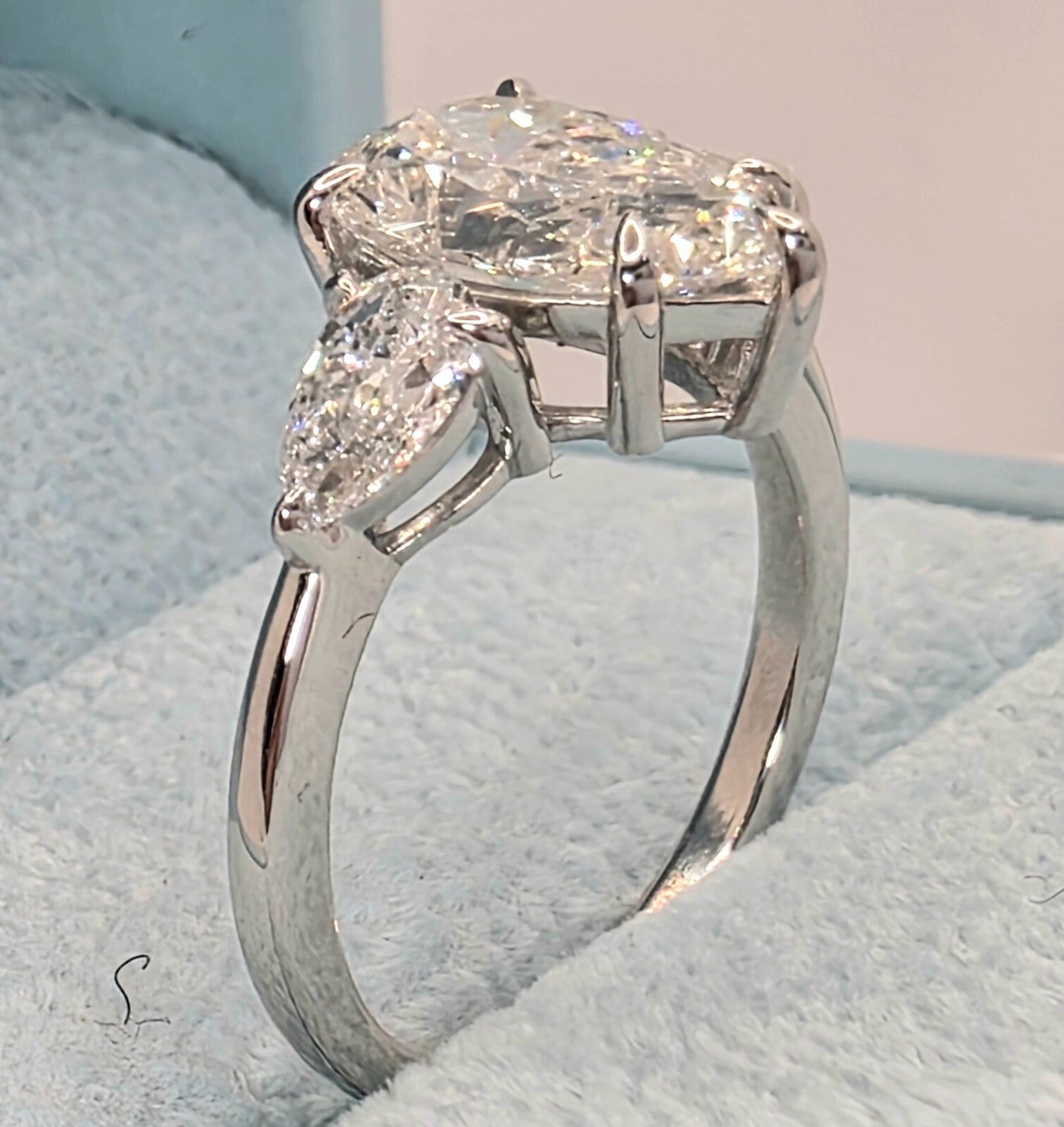 2.70 Ct 3 Stone Diamond Ring Pear Shape IGI Certified Lab Grown 14k White Gold