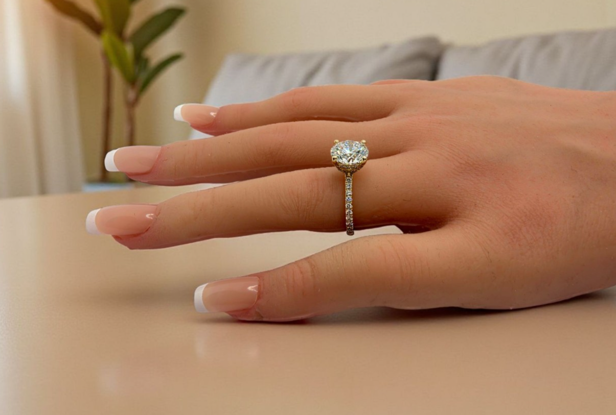 3.43 Ct D VS1 Round Lab Grown Diamond Engagement Ring 14k Yellow IGI Certified